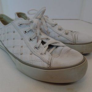 Kathy Van Zealand White Silvertone Studded Leather Athletic Shoes "Serena" S 8.5